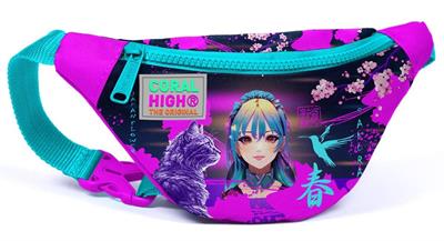 Coral High Kız Çocuk Mor Pembe Anime Kedi Desenli Beşli İlkokul Okul Çanta Seti