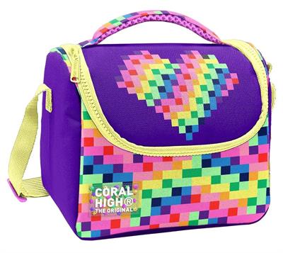 Coral High Kız Çocuk Mor Piksel Kalp Desenli Isı Yalıtımlı Beslenme Çantası 37108