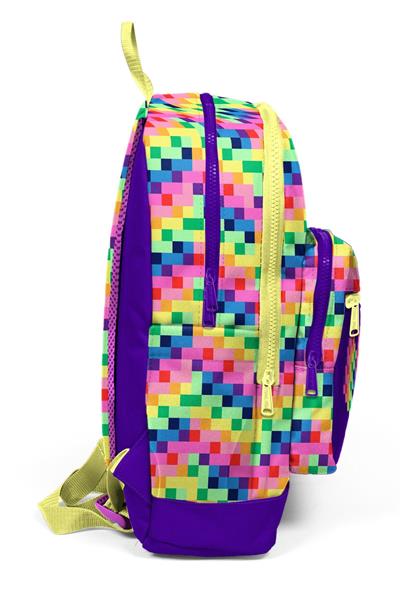 Coral High Kız Çocuk Mor Piksel Kalp Desenli İlkokul Sırt Çantası (Dört Bölme) 33208
