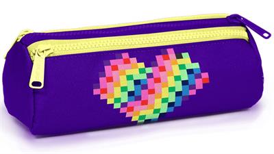 Coral High Kız Çocuk Mor Piksel Kalp Desenli Üç Gözlü Okul Kalem Çantası 31008