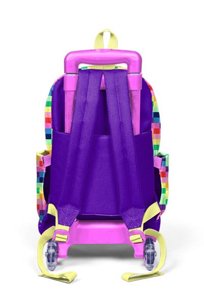 Coral High Kız Çocuk Mor Piksel Kalp Desenli Işıklı Tekerlekli Çekçek Okul Çantası - 34008