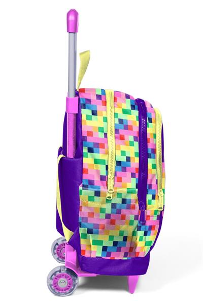 Coral High Kız Çocuk Mor Piksel Kalp Desenli Işıklı Tekerlekli Çekçek Okul Çantası - 34008