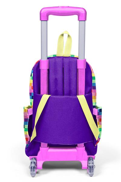 Coral High Kız Çocuk Mor Piksel Kalp Desenli Işıklı Tekerlekli Çekçek Okul Çantası - 34008