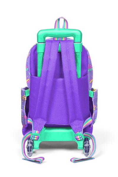 Coral High Kız Çocuk Mor Yeşil Ayıcık Desenli Işıklı Tekerlekli Çekçek Okul Çantası - 34005