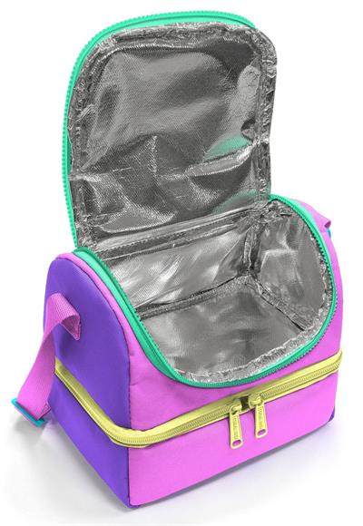 Coral High Kız Çocuk Mor Yeşil Pembe Çok Renkli İki Katlı Okul Beslenme Çantası 37215