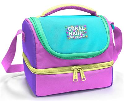 Coral High Kız Çocuk Mor Yeşil Pembe Çok Renkli İki Katlı Okul Beslenme Çantası 37215
