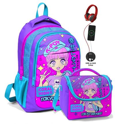 Coral High Kız Çocuk Okul Çantası ve Beslenme Çantası Seti - Pembe K-Pop