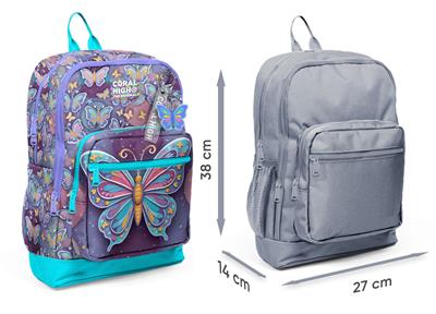 Coral High Kız Çocuk Pastel Renkli Kelebek Desenli İlkokul Sırt Çantası (Dört Bölme) 33206
