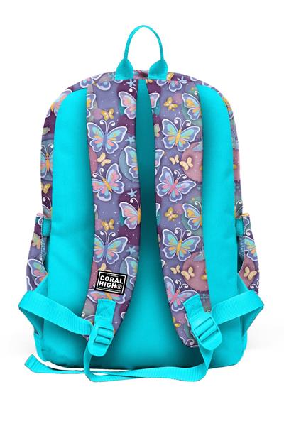 Coral High Kız Çocuk Pastel Renkli Kelebek Desenli İlkokul Sırt Çantası (Dört Bölme) 33206