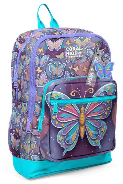 Coral High Kız Çocuk Pastel Renkli Kelebek Desenli İlkokul Sırt Çantası (Dört Bölme) 33206