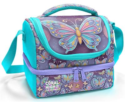 Coral High Kız Çocuk Pastel Renkli Kelebek Desenli İki Katlı Okul Beslenme Çantası 37203