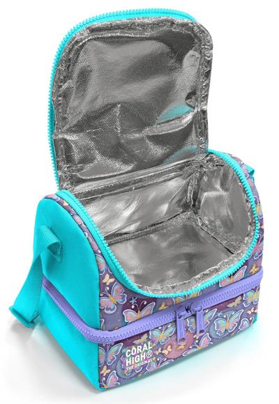 Coral High Kız Çocuk Pastel Renkli Kelebek Desenli İki Katlı Okul Beslenme Çantası 37203
