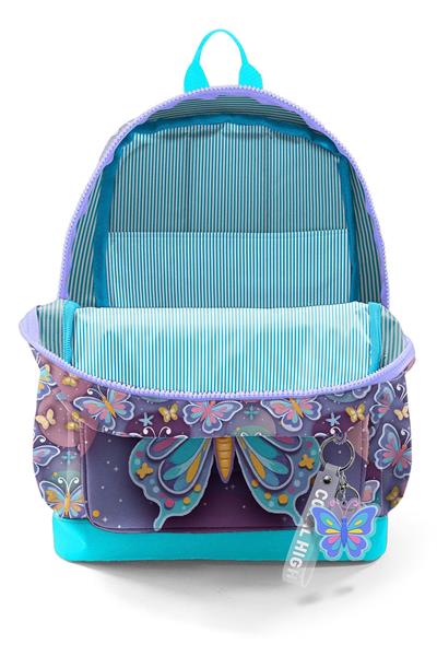 Coral High Kız Çocuk Pastel Renkli Kelebek Desenli İlkokul Sırt Çantası (Dört Bölme) 33206
