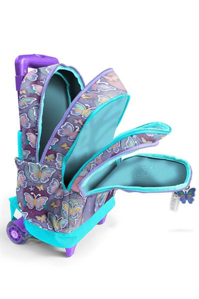 Coral High Kız Çocuk Pastel Renkli Kelebek Desenli Işıklı Tekerlekli Çekçek Okul Çantası - 34006