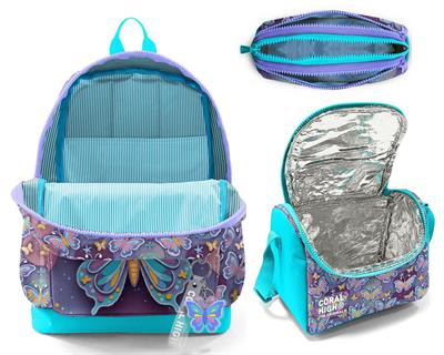 Coral High Kız Çocuk Pastel Renkli Kelebek Desenli Üçlü İlkokul Okul Çanta Seti SETYGN33206A