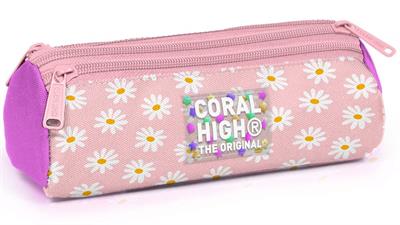 Coral High Kız Çocuk Pembe Beyaz Papatya Desenli Üç Gözlü Okul Kalem Çantası 31024