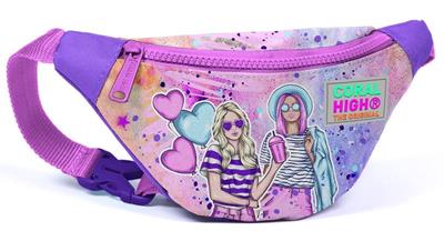 Coral High Kız Çocuk Pembe Mor Fashion Girl Desenli İlkokul Okul Çanta Seti ve Bel Çantası