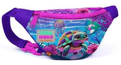 Coral High Kız Çocuk Pembe Mor Kaplumbağa Desenli İlkokul Okul Çanta Seti ve Bel Çantası