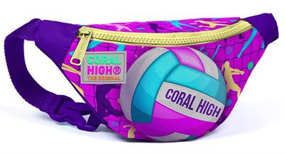 Coral High Kız Çocuk Pembe Mor Voleybol Desenli İlkokul Okul Çanta Seti ve Bel Çantası