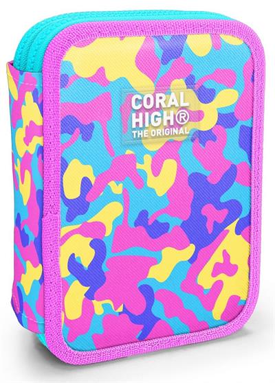 Coral High Kız Çocuk Pembe Sarı Kamuflaj Katlı Organizer Kalemlik (Kalem Kutusu) 31101