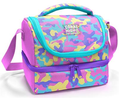 Coral High Kız Çocuk Pembe Sarı Kamuflaj İki Katlı Okul Beslenme Çantası 37201