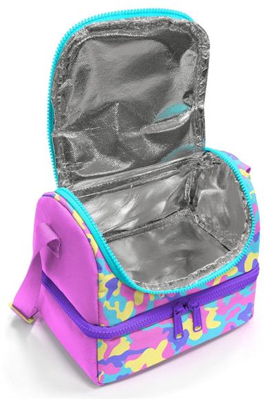 Coral High Kız Çocuk Pembe Sarı Kamuflaj İki Katlı Okul Beslenme Çantası 37201