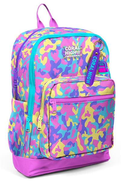 Coral High Kız Çocuk Pembe Sarı Kamuflaj İlkokul Sırt Çantası (Dört Bölme) 33201