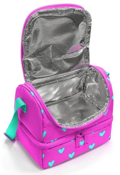 Coral High Kız Çocuk Pembe Su Yeşili Kalp Baskılı İki Katlı Okul Beslenme Çantası 37212
