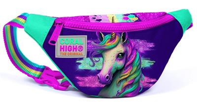 Coral High Kız Çocuk Pembe Su Yeşili Unicorn Desenli İlkokul Okul Çanta Seti ve Bel Çantası
