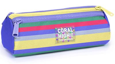 Coral High Kız Çocuk Renkli Çizgi Desenli Üç Gözlü Okul Kalem Çantası 31002