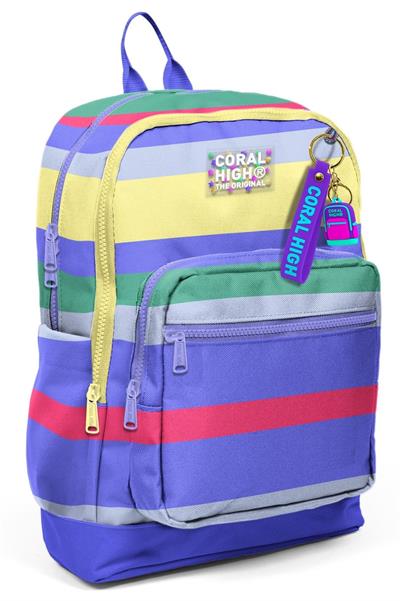 Coral High Kız Çocuk Renkli Çizgi Desenli İlkokul Sırt Çantası (Dört Bölme) 33202