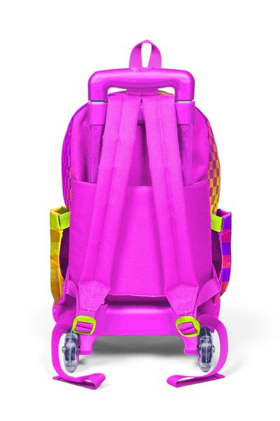 Coral High Kız Çocuk Sarı Mor Dama Desenli Işıklı Tekerlekli Çekçek Okul Çantası - 34003