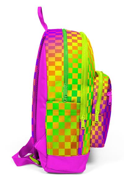 Coral High Kız Çocuk Sarı Mor Dama Desenli İlkokul Sırt Çantası (Dört Bölme) 33203
