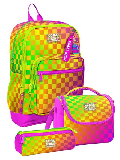 Coral High Kız Çocuk Sarı Mor Dama Desenli Üçlü İlkokul Okul Çanta Seti SETYGN33203A