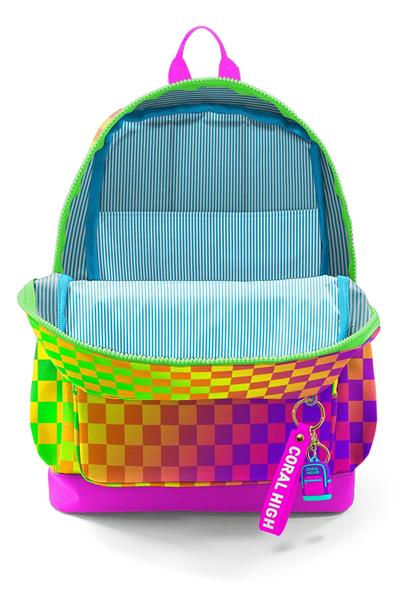 Coral High Kız Çocuk Sarı Mor Dama Desenli İlkokul Sırt Çantası (Dört Bölme) 33203