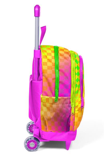 Coral High Kız Çocuk Sarı Mor Dama Desenli Işıklı Tekerlekli Çekçek Okul Çantası - 34003