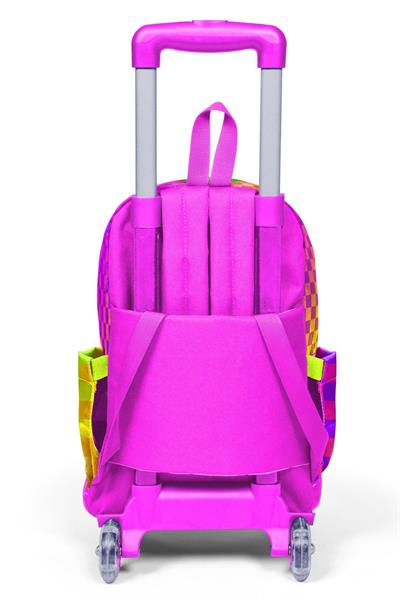 Coral High Kız Çocuk Sarı Mor Dama Desenli Işıklı Tekerlekli Çekçek Okul Çantası - 34003