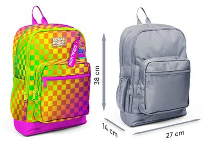 Coral High Kız Çocuk Sarı Mor Dama Desenli İlkokul Sırt Çantası (Dört Bölme) 33203