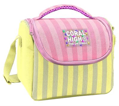 Coral High Kız Çocuk Sarı Pembe Çizgi Desenli Isı Yalıtımlı Beslenme Çantası 37123