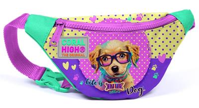 Coral High Kız Çocuk Sarı Pembe Sevimli Köpek Desenli İlkokul Okul Çanta Seti ve Bel Çantası