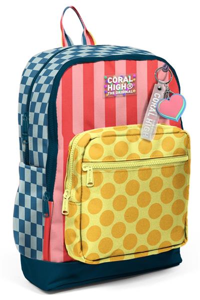 Coral High Kız Çocuk Sarı Pembe Yeşil Puantiyeli İlkokul Sırt Çantası (Dört Bölme) 33204