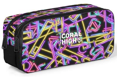 Coral High Kız Çocuk Siyah Çok Renkli Neon Desenli İki Bölmeli Kalem Çantası/Kalemlik 31048