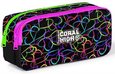 Coral High Kız Çocuk Siyah/Pembe Kalp Desenli Okul Kalem Çantası 22145