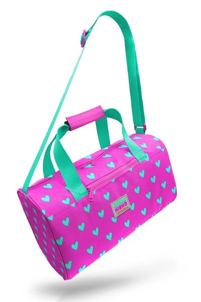 Coral High Kız Çocuk Spor ve Seyahat Çantası - Pembe Yeşil Kalp Desenli - 27513