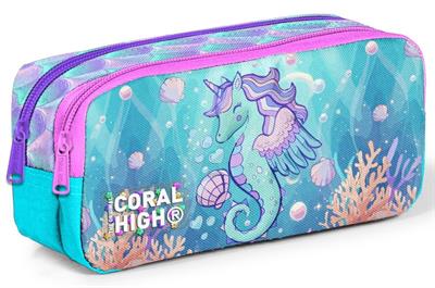 Coral High Kız Çocuk Su Yeşili Unicorn Baskılı İki Bölmeli Kalem Çantası/Kalemlik 31056