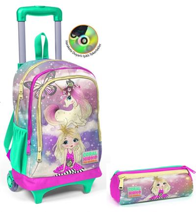 Coral High Kız Çocuk Su Yeşili Unicorn Tekerlekli Okul Çantası ve Kalemlik Seti