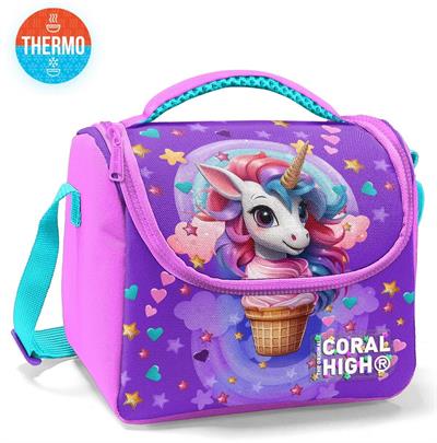 Coral High Kız Çocuk Termoslu Beslenme Çantası - Mor Pembe Dondurma Unicorn, Kız Çocuk 12782