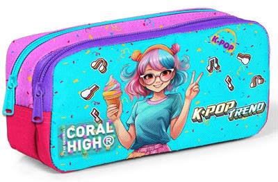 Coral High Kız Çocuk Turkuaz/Pembe K-Pop Baskılı Okul Kalemliği 12118
