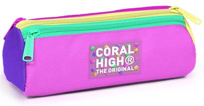 Coral High Kız Çocuk Üç Bölmeli Pembe Yeşil İlkokul ve Ortaokul Okul Kalem Çantası 11176