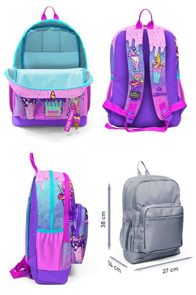 Coral High Kız Çocuk Üçlü İlkokul Okul Çanta Seti - Pembe Mor Dondurma